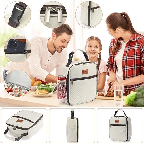 DIRGEE Lunch Bag for Women Insulated Lunch Bag For Men Adults Small Lunch Bag for Office Work - Leakproof Freezable Cooler Bag Reusable Portable Lunch Box (White) thumbnail 5