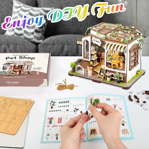 DIY Miniature House Kit,Tiny House Pet Shop with Furniture & LED,DIY Dollhouse Miniature Kit for Adults Teen,Mini House Building kit,3D Wooden Craft Mini Model Kit,Birthday Gifts Home Decor thumbnail 5