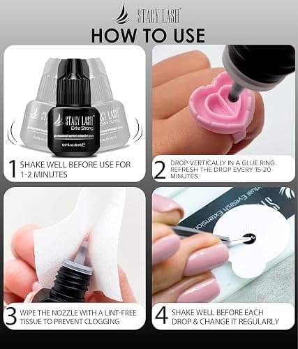 STACY LASH Extra Strong Eyelash Extension Glue (0.17fl.oz / 5ml) / 0.5-1 Sec Dry/Retention – 8 Weeks/Professional Black Adhesive/Lash Tech Supplies + Glue Ring thumbnail 8