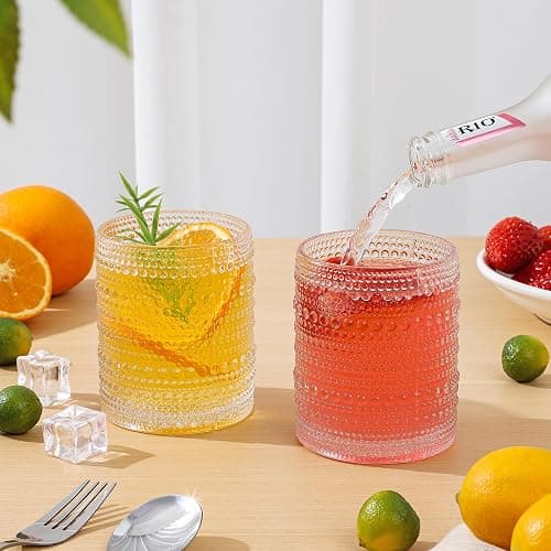 HomeVogue Hobnail Drinking Glasses Set of 6,12 oz Vintage Glassware Set Cocktail Glass Set, Embossed Clear Water Tumbler,for Beer, Whiskey,Juice and Various Mixed Drinks (Clear) - 12oz-clear thumbnail 6