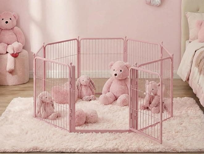 Freepet Pink Dog Playpen for Small Dogs & Puppies - 24 Inch Metal Pet Fence Indoor Outdoor with Door, Foldable Exercise Pen, Portable Rabbit Enclosure for Camping, RV, Yard (8 Panels) thumbnail 8