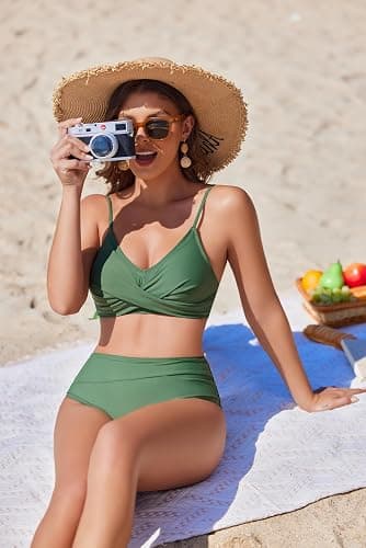 AI'MAGE Women's High Waisted Bikini Set 2025 Tummy Control Swimsuits Two Piece Swim Suit Color Block Bathing Suits thumbnail 4