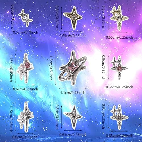 Y2K Nail Charms and Gems 3D Silver Star Butterfly Planet Cross Nail Charms for Acrylic Nails Design Kawaii Nail Jewels for Nail Art (Silver-90) thumbnail 3
