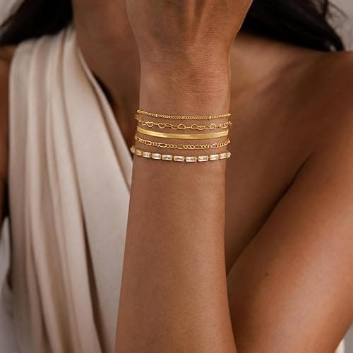 MBW Gold Bracelets for Women Trendy, Dainty 14K Gold Plated Bracelet Stack Beaded Chain Bracelet Set Thin Small Cute Paperclip Bracelets Fashion Waterproof Jewelry Gift Gold Accessories for Women thumbnail 5