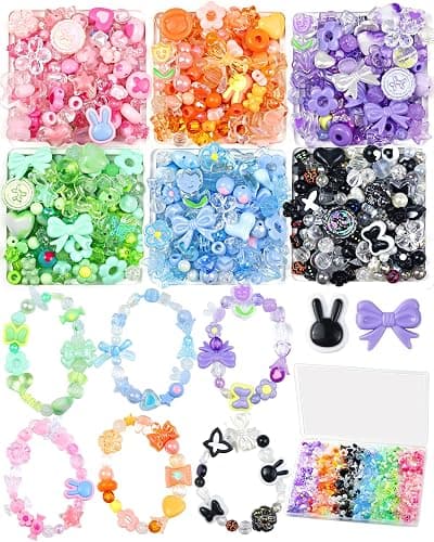 450PCS FIVEIZERO Assorted Acrylic Beads for Bracelet Making, Flower Star Heart Butterfly Candy Gummy Bear Kawaii Aesthetic Cute Beads for Jewelry Making, Keychains, Necklace, Phone Charms, DIY Crafts - Image 1