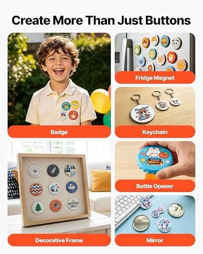 VEVOR Button Maker Machine 1/1.25/2.25 inch(25/32/58mm) 3-in-1 Pin Maker | with 300pcs Button Parts, Children DIY Presents, Ergonomic Arc Handle Punch Press Kit, Panda Magic Book, and Circle Cutter thumbnail 8