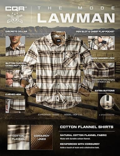 CQR Men's 100% All Cotton Button Down Flannel Shirts, Long Sleeve Brushed Warm Soft Casual Outdoor Plaid Shirt thumbnail 6