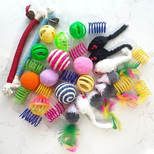 YULOYI Cat Toys for Indoor Cats - 34 Packs Interactive Set with Colorful Springs, Mouse Toy, Catnip Ropes, Balls, Bells, and Sisal Ball for Kittens thumbnail 9