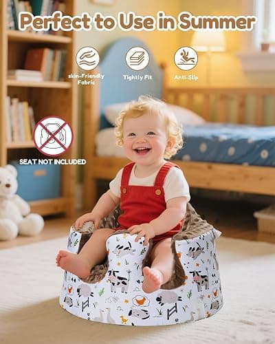 BOMOLOUR Seat Cover Compatible with Bumbo and Nuby Seat, Removable Breathable Baby Floor Seat Cover for Boys and Girls, Seat Not Included (Brown Farm) thumbnail 5