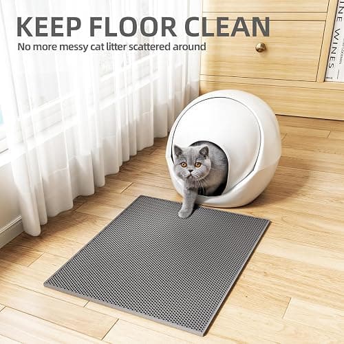 ESTHELLO Cat Litter Mat, Cat Litter Trapping Mat, Honeycomb Double Layer Design, Easy to Clean,Washable (24’’ x 15’’ Gray thumbnail 7