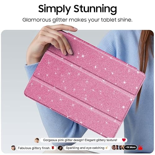 Fintie Slim Case for iPad 9th / 8th / 7th Generation (2021/2020 / 2019) 10.2 Inch - [Built-in Pencil Holder] Glittering Sparkly Shockproof Cover with Shiny Clear Back Shell, Auto Wake/Sleep, Pink - Pink thumbnail 4