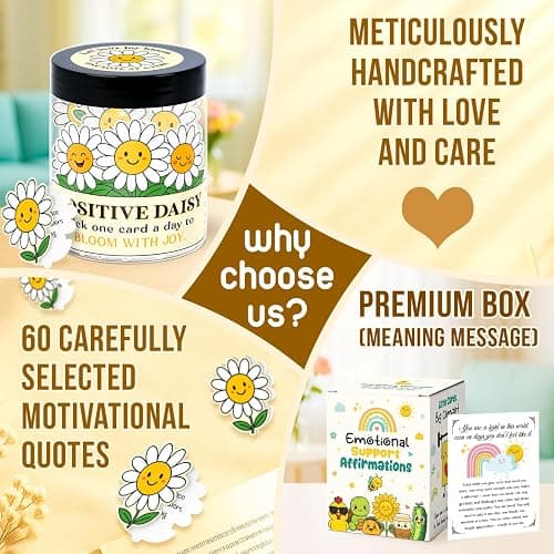 Daisy Gifts For Women - Positive Daisy Cards Jar, 60 Daily Affirmation Cards for Women, Coworkers - Emotional Support Daisys - Motivational Desk Décor, Uplifting Affirmations to Cheer Someone Up thumbnail 5