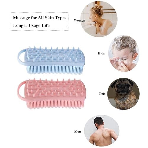 2 PC Silicone Exfoliating Body Scrubber, 2 in 1 Silicone Body Shampoo Brush, Soft Silicone Loofah for Sensitive Skin, Shower Silicone Hair Scalp Massager, Easy to Clean, Lather Well (Pink&Blue) thumbnail 4