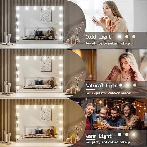 LIANWANG Hollywood Schminkspiegel mit Beleuchtung, Tischspiegel mit 14 LED Licht Dimmbar, 3 Farbtemperatur, Wandspiegel mit Touchscreen, Touch Control für Tochter, 50x42cm thumbnail 4