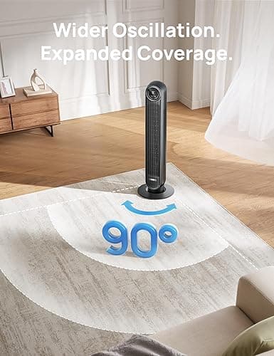 Dreo - Tower Fan for Bedroom - 25ft/s Velocity - Quiet Standing Fan - 4 Speeds/4 Modes/8H Timer - 90° Oscillating Fan for Indoors - 36 inch Floor Fans with Remote - Bladeless Fans Black - Nomad One thumbnail 7