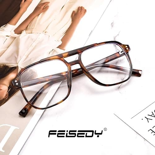 FEISEDY Blue Light Blocking Glasses Fake Nerd Clear Square Computer Lightweight Aviator Glasses Frame Oversized B2866 thumbnail 8