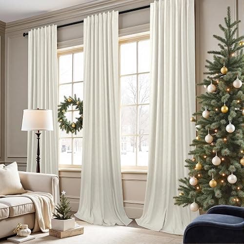 100% Blackout Curtains 84 Inch Length 2 Panels Set Neutral Boho Linen Farmhouse for Bedroom Windows Living Room Darkening Thermal Insulated Drapes Natural Cream Ivory 7ft Long Back Tab Pleated Pocket thumbnail 2