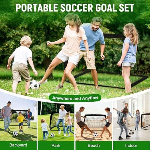 Kids Soccer Goals for Backyard Set - 2 Pack of 4' x 3' Portable Pop Up Soccer Nets, Training Equipment with Soccer Ball, Soccer Set for Kids Toddler and Youth Outdoor Games, Sports, Gifts thumbnail 6
