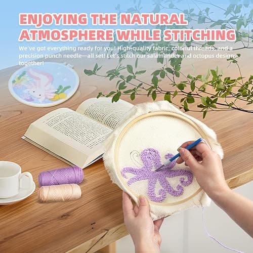 Punch Needle Kits Adults Beginner,Punch Needle kit for Beginners, Embroidery kit for Beginners,Includes All Tools and Materials,Easy to Follow Instructions and Videos-(Axolotl+Octopus) thumbnail 8