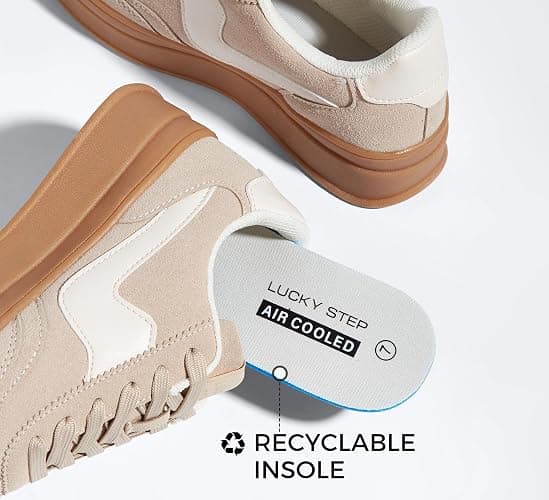 LUCKY STEP Women's Platform Fashion Sneakers Thick Sole Suede Genuine Leather Classic Rubber Gum Sole Low Top Casual Walking Shoes thumbnail 5