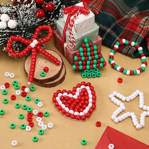 UPINS 1200Pcs Christmas Pony Beads Friendship Plastic Small Hair Beads Red Green White Pony Beads for Necklace Supplies (Christmas) thumbnail 2