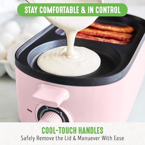 GreenLife 3-in-1 Breakfast Maker Station, Healthy Ceramic Nonstick Dual Griddles for Eggs Meat Sausage Bacon Pancakes and Breakfast Sandwiches, 2 Slice Toast Drawer, Easy-to-use Timer, Pink thumbnail 6