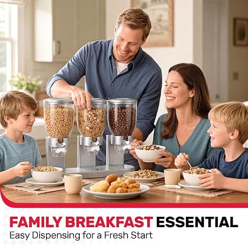 Adorabby Triple Cereal Dispenser - 3 Pack 2L Large Cereal Containers Storage Airtight, Rotating Plastic Cereal Dispenser for Countertop, Pantry Organizer for Cereal, Rice, Grains, Candy, Coffee Beans thumbnail 2