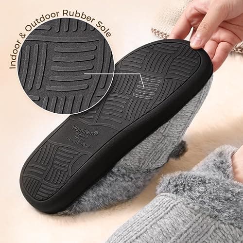 Slippers for Women Fuzzy House Slip on Indoor Outdoor Bedroom Furry Fleece Lined Ladies Comfy Memory Foam Female Home Shoes Anti-Skid Rubber Hard Sole thumbnail 5