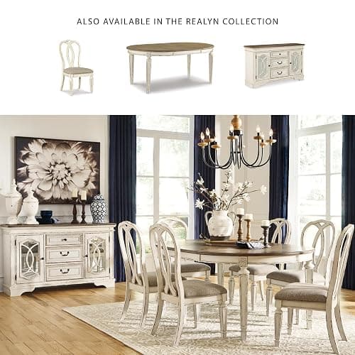 Signature Design by Ashley Realyn Oval Dining Room Extension Table, Seats 6, Antiqued 2-tone Finish, Wood, Distressed White thumbnail 7