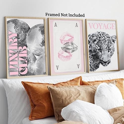 3Pcs Pink Lip Prints Poker Canvas Wall Art，Trendy Disco Ball Poster Print, Black And White Cheetah Wall Decor For Girly Room Apartment Dorm 8X12 in Unframed-Canvas Rolled Up thumbnail 5