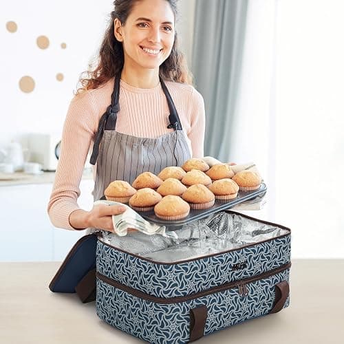 MIER Insulated Casserole Carrier Fits 9"x13" Baking Dishes/Foil Pans, Double Food Carriers Bag Thermal Holder for Hot or Cold Food Lasagna Lugger Potluck Parties Picnic Travel, Deep Blue thumbnail 7