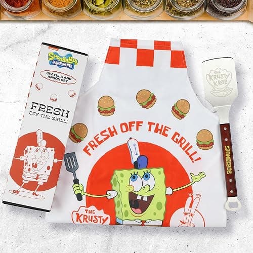 Spongebob Squarepants Apron Grill Set | The Krusty Krab Apron and Spatula Set | Krabby Patty Metal Spatula Grilling Set - Image 1