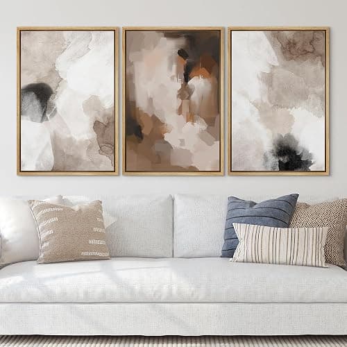 SIGNLEADER Framed Canvas Print Wall Art Set Neutral Watercolor Abstract Brown and Beige Artistic Brushstrokes Illustrations Boho Decorative for Living Room, Bedroom, Office - 16"x24"x3 NATURAL thumbnail 3