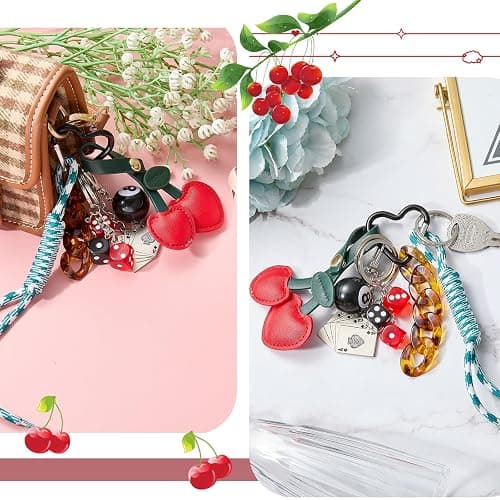 WEWAYSMILE Designer Rope Bag Charm Cherry Purse Charms for Handbags 8 Ball Keychain for Backpacks Wallets Car Key Accessories thumbnail 5