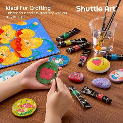 82 Pack Acrylic Paint Set, Shuttle Art 66 Colors Acrylic Paint with 10 Brushes, 22ml/0.74oz Tubes, Vibrant Colors, Artist Painting Supplies for Kids, Adults Painting & Crafting on Canvas, Wood Ceramic thumbnail 8