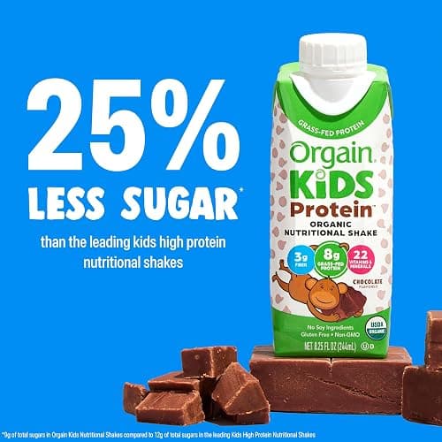 Orgain Organic Kids Nutritional Protein Shake, Chocolate, Healthy Kids Snacks, 8g Dairy Protein, 3g Fiber, 22 Vitamins & Minerals, No Soy Ingredients, Gluten Free, Non-GMO, 8.25 Fl Oz (Pack of 12) thumbnail 3