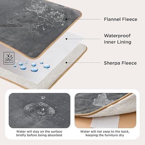 LE SURE Waterproof Dog Blanket Washable - 100x80cm Fleece Pet Blanket For Medium Dogs and Cats, Personalised Kitten Throw Protects Bed and Sofa with Soft Plush, Grey thumbnail 2