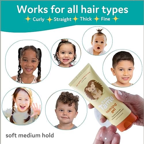 T is for Tame Kids Hair Taming Gel for Soft, Natural Style & Hold | Anti-frizz hair gel (3.38 fl oz), non-sticky, vitamin E, alcohol-free, non-sticky, for all hair types, made in the USA thumbnail 4