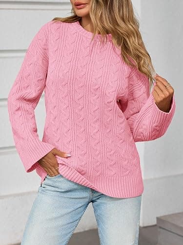 Saodimallsu Womens Cable Knit Sweater Oversized Long Sleeve Chunky Knit Crew Neck Fall Pullover Sweaters Top thumbnail 4