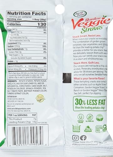 Sensible Portions Garden Veggie Snacks - Veggie Straws, Snack Size Variety Pack, Sea Salt & Zesty Ranch, 1 Oz (Pack of 24) thumbnail 3