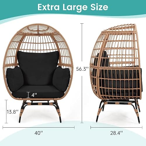Murago 360°Swivel Indoor/Outdoor Oversized Rattan Egg Chair | Patio Wicker Egg Chair with Overstuffed Cushions, 440lb Weight Capacity, Natural/Black thumbnail 2