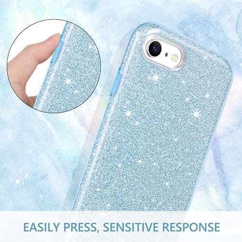GUAGUA Compatible with iPhone SE 2022/2020 Case, iPhone 8/7 Case 4.7 Inch Glitter Sparkle Bling Cover for Girls Women with Extra Ring Kickstand Slim Protective Case for iPhone SE 3rd/2nd, Blue thumbnail 7