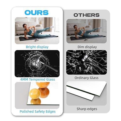 Hasipu 3Pcs 48''x24'' Home Gym Mirror Large Full Length Wall Mounted Full Body Mirror for Yoga Dance Fitness Exercise Studio Bedroom Garage, Frameless Tempered Glass Workout Mirrors Walnut Rectangular thumbnail 8