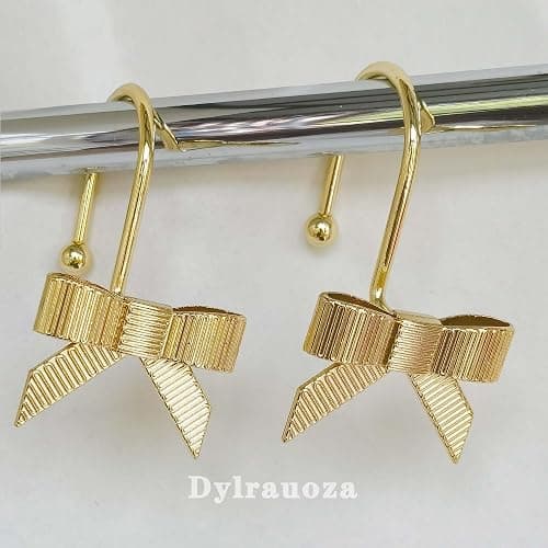 Dylrauoza Shower Curtain Hooks, Gold Bow Metal Rust Proof, 12 Pack Decorative Shower Rings for Bathroom thumbnail 5