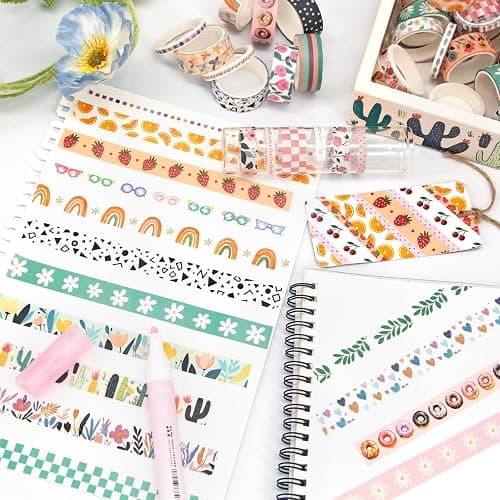 55 Rolls Holiday Washi Tape Set - Decorative Tape Seasonal Bohemian Colored Tape, Cute Washi Tapes for Journaling Supplies, Scrapbooking Supplies kit, Summer Scrapbook Supplies thumbnail 4