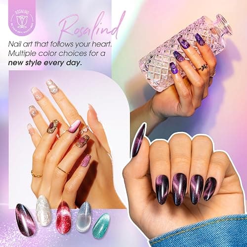 ROSALIND 8 Color Cat Eye Gel Nail Polish, Galaxy Red Purple Blue Cateye Gel | with Magnet Stick, Magnetic Cats eye Glitter Effect, Holographic catseye Collection, Soak Off UV LED Cured Gel Polish thumbnail 4
