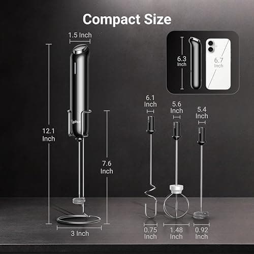 InstaWhisk Milk Frother with Variable Speed, Rechargeable Coffee Frother Wand with Detachable Double Whisk, Drink Mixer Handheld Electric Stirrer for Latte, Cappuccino, Matcha, Almond Milk, Protein thumbnail 2