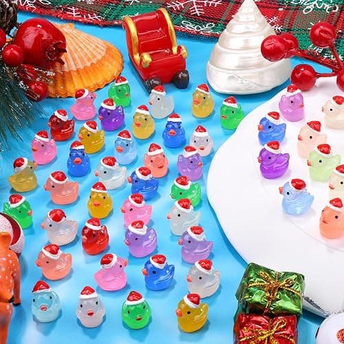 120Pcs Luminous Christmas Mini Resin Duck 14 Colors Glow in The Dark Small Duck Figurines for Miniature Christmas Decor Aquarium Ornament Dollhouse Decoration DIY Slime Craft Kit Birthday Party Favors thumbnail 2