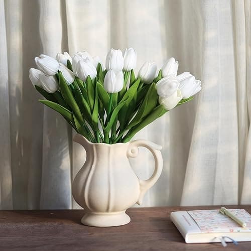 FUNZON 20 PCS Tulips Artificial Flowers, Real Touch Fake Flowers, White Artificial Tulips That Look Real Wedding Decorations Mother's Day Easter Gifts (20, White) thumbnail 4