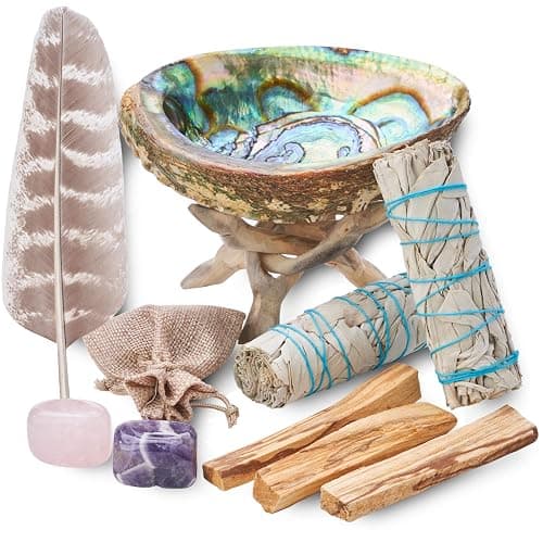 Home Cleansing & Smudging Kit with White Sage, Palo Santo, Abalone & Stand, Smudge Feather & Guide - Smudge Kit with Sage Smudge Sticks - Image 1